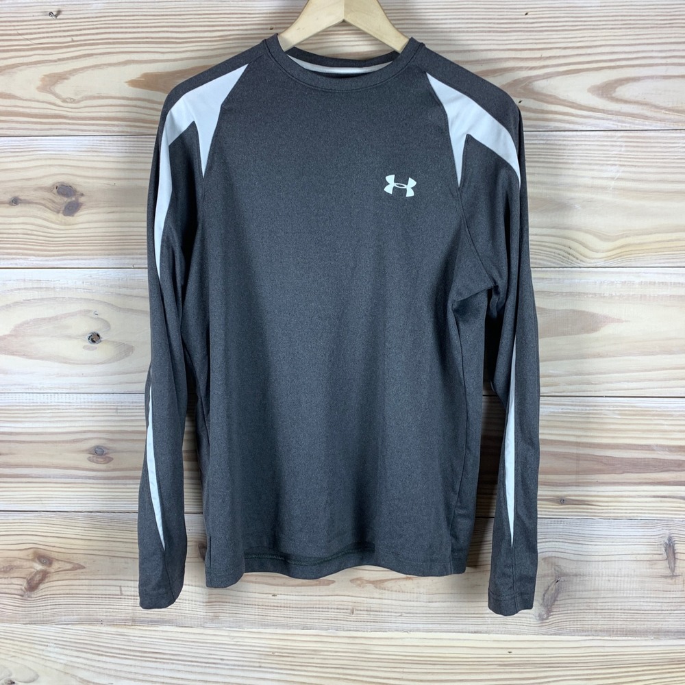 Under Armour Shirt Mens SM Grey HeatGear Long Sleeve Athletic Training Top